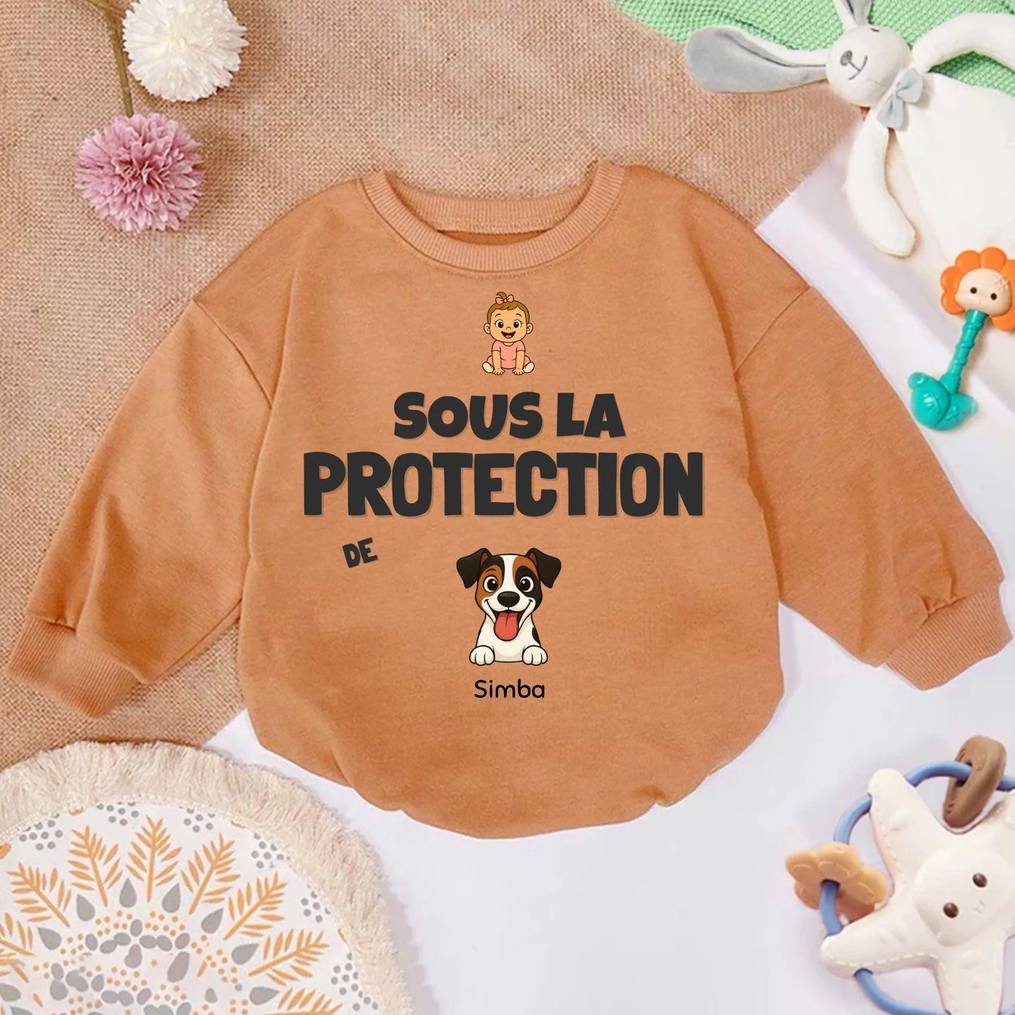 Pull Bébé - "Sous La Protection De"